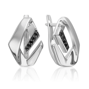 Серьги с английским замком из серебра с чёрными фианитами 02-5085-00-402-0200