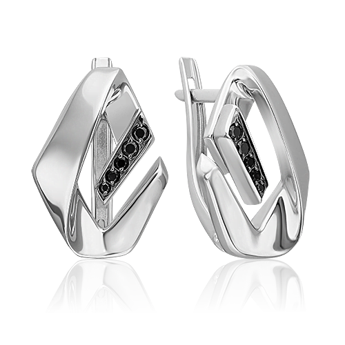 Серьги с английским замком из серебра с чёрными фианитами 02-5085-00-402-0200