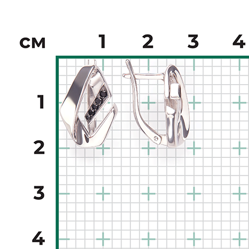 Серьги с английским замком из серебра с чёрными фианитами 02-5085-00-402-0200