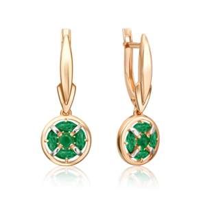 Серьги с английским замком из красного золота с изумрудами 02-5509-00-103-1110
