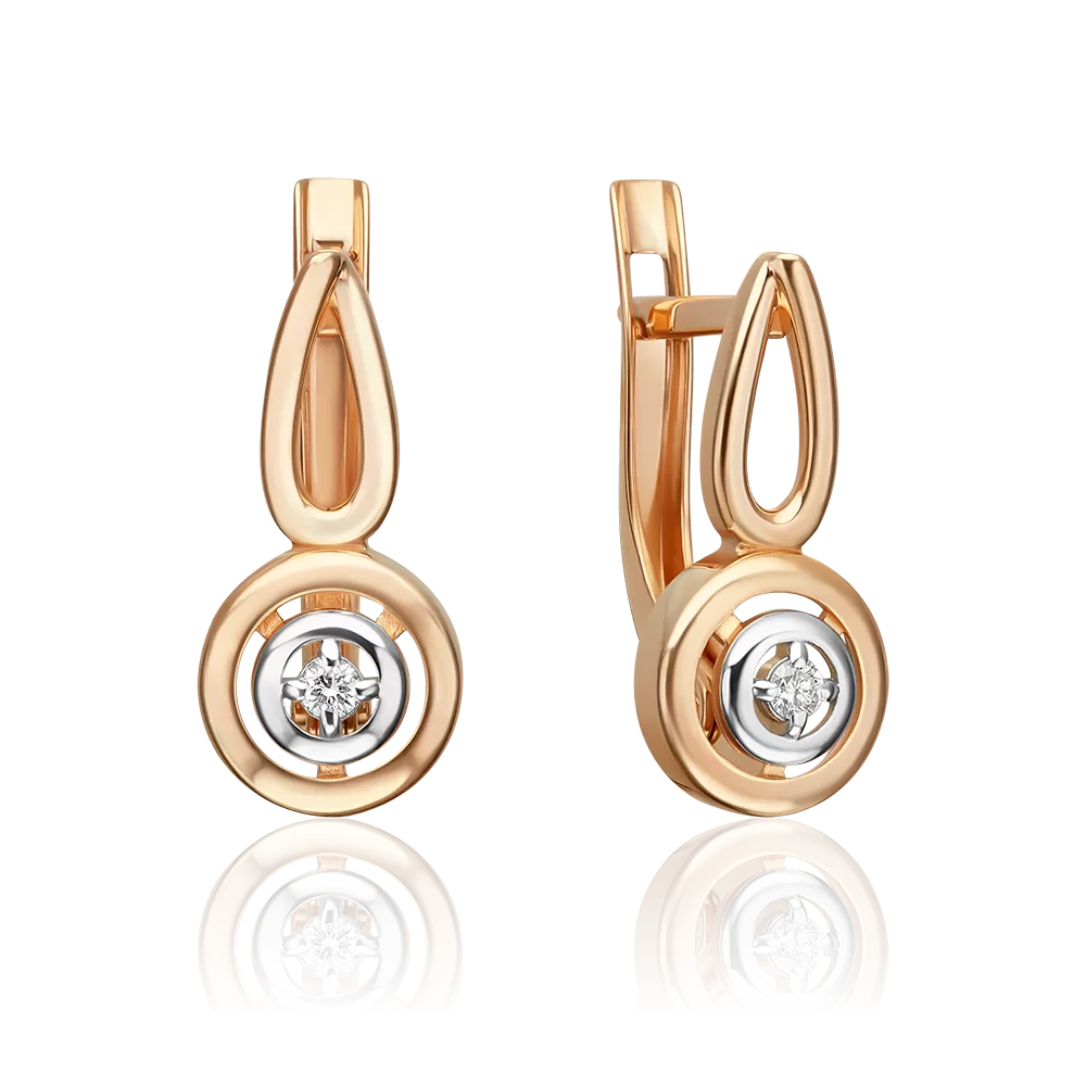 Серьги с английским замком из красного золота с бриллиантом 02-5665-00-101-1110