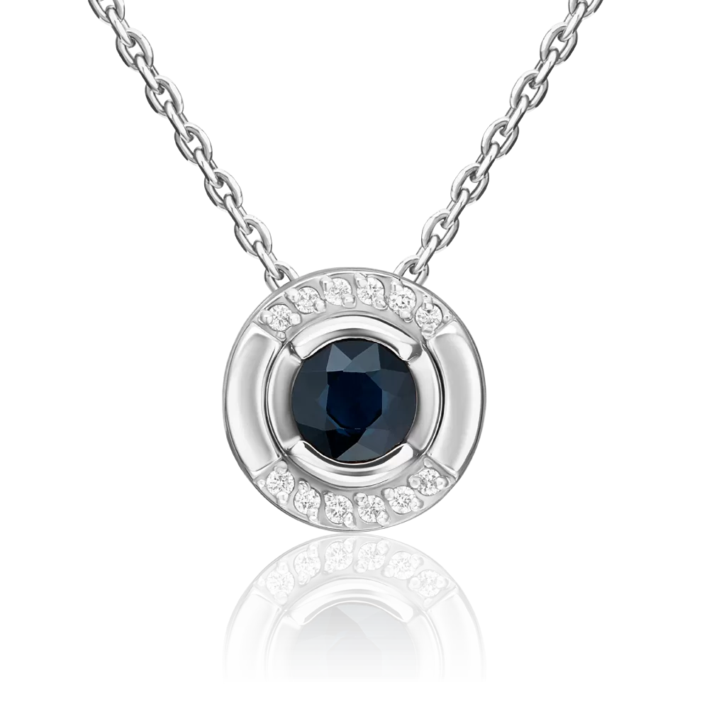 Подвеска-бегунок из белого золота с сапфиром и бриллиантами 03-3460-00-105-1120