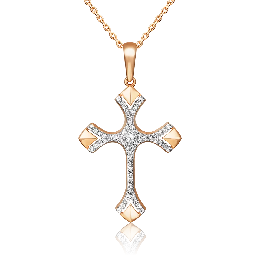 Декоративный крест из красного золота с бриллиантами 03-0474-00-101-1110-30