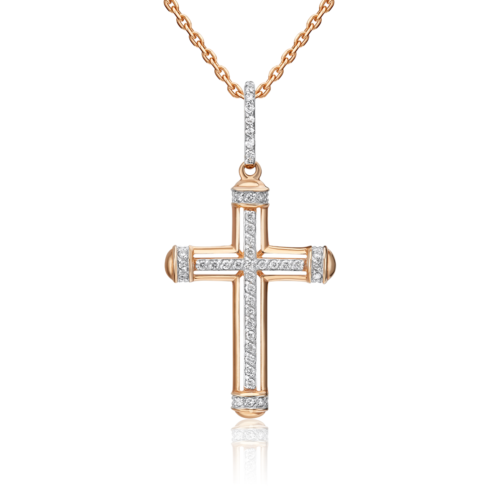 Декоративный крест из красного золота с бриллиантами 03-0476-00-101-1110-30
