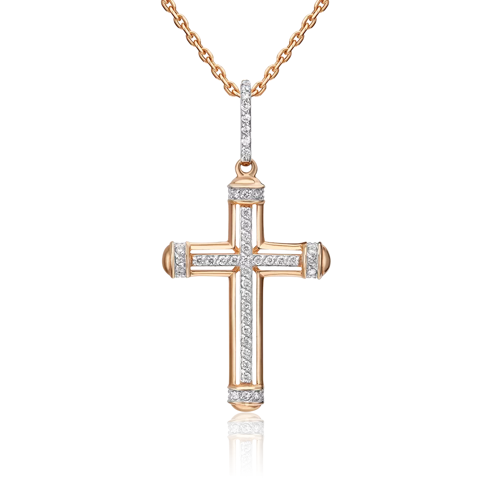 Декоративный крест из красного золота с бриллиантами 03-0476-00-101-1110-30