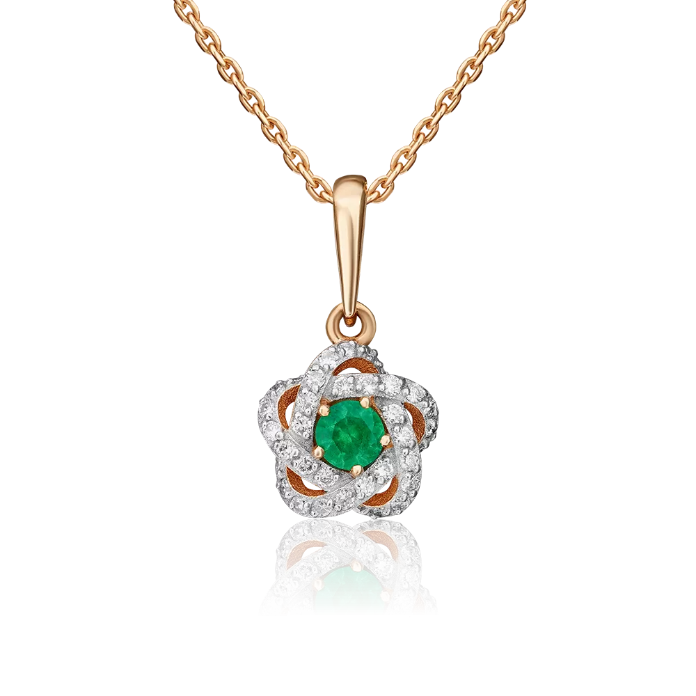 Подвеска из красного золота с изумрудом и бриллиантами 03-0480-00-106-1110-30