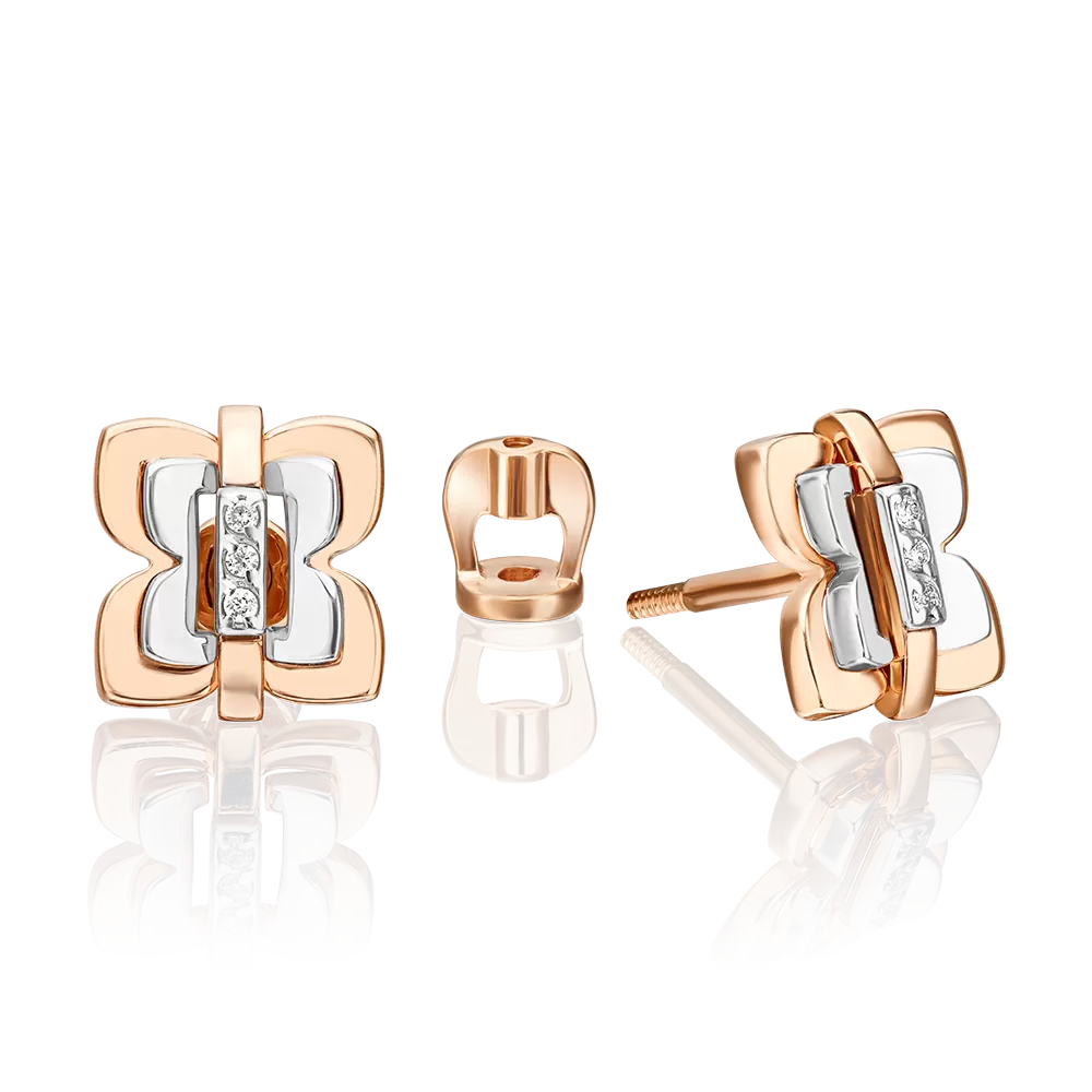 Серьги-пусеты из комбинированного золота с бриллиантами 02-5011-00-101-1111