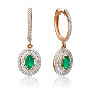 Серьги с английским замком из красного золота с изумрудом и бриллиантами 02-0715-01-106-1110-30