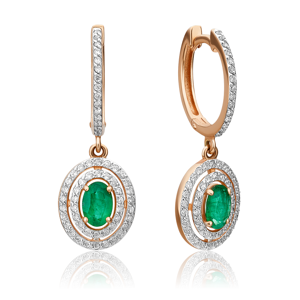 Серьги с английским замком из красного золота с изумрудом и бриллиантами 02-0715-01-106-1110-30