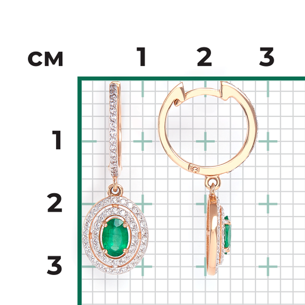 Серьги с английским замком из красного золота с изумрудом и бриллиантами 02-0715-01-106-1110-30