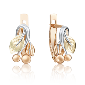 Детские серьги «Ягоды» с английским замком из комбинированного золота 02-4013-00-000-1113-65