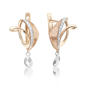 Серьги с английским замком из комбинированного золота с фианитами 02-4027-00-401-1111-65
