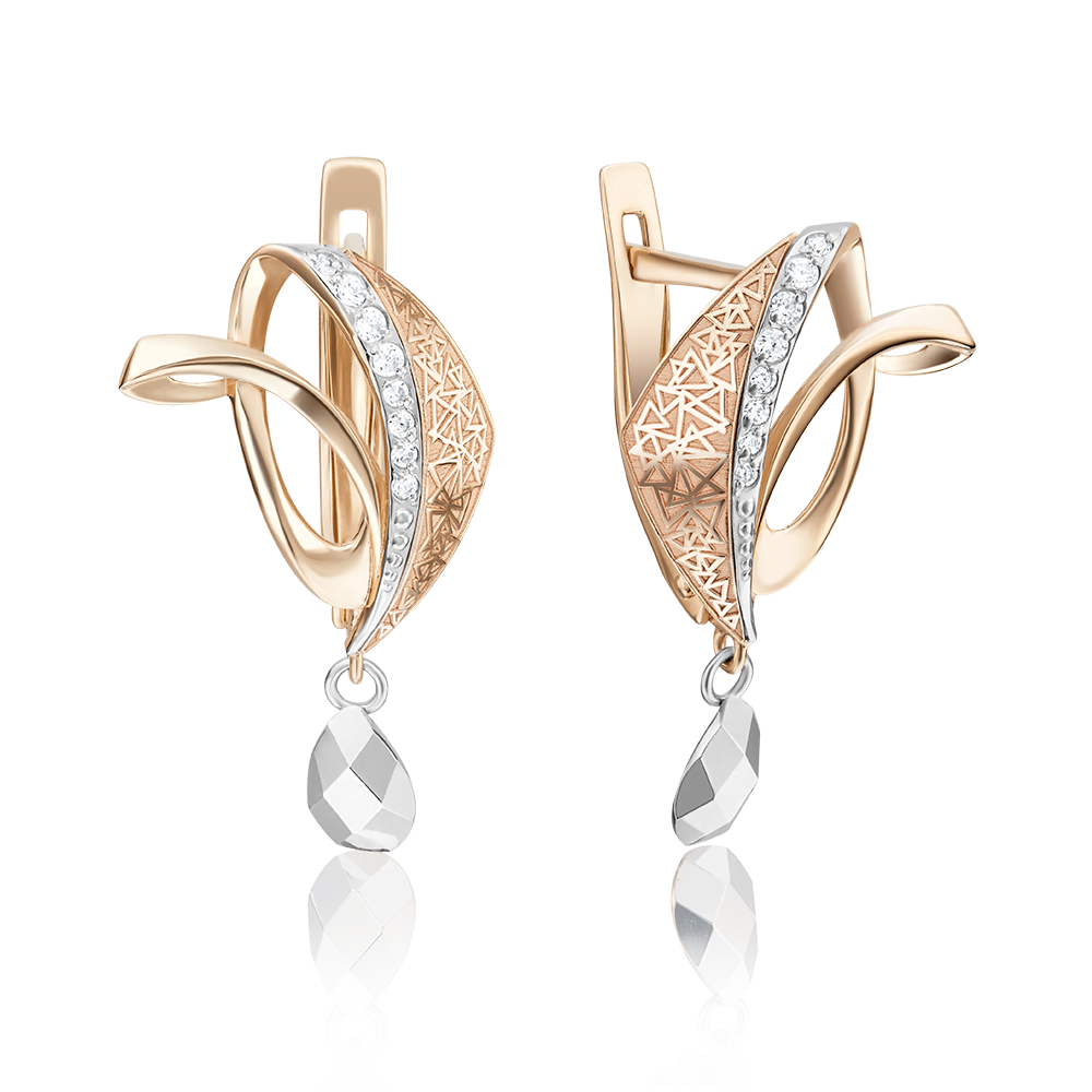 Серьги с английским замком из комбинированного золота с фианитами 02-4027-00-401-1111-65