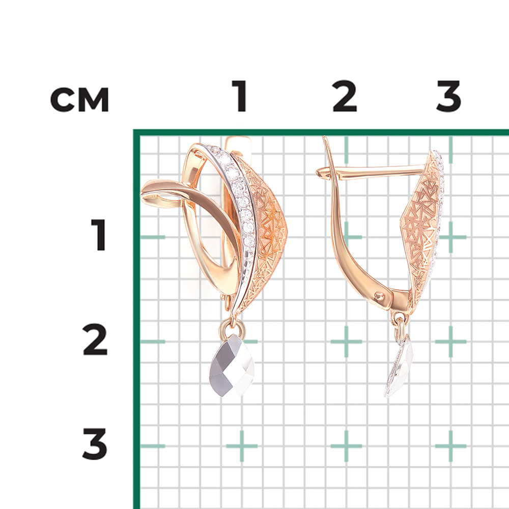 Серьги с английским замком из комбинированного золота с фианитами 02-4027-00-401-1111-65