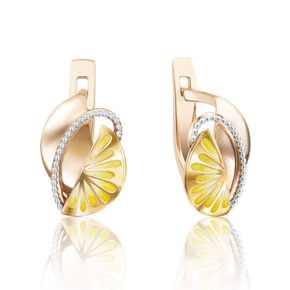 Детские серьги «Лимоны» с английским замком из комбинированного золота с эмалью 02-4053-00-000-1113-65