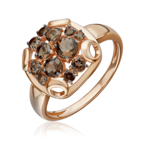 Кольцо из красного золота с кварцем дымчатым