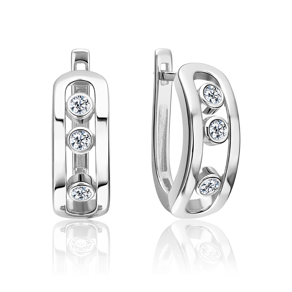 Серьги с английским замком из белого золота с фианитами 02-5539-00-401-1120
