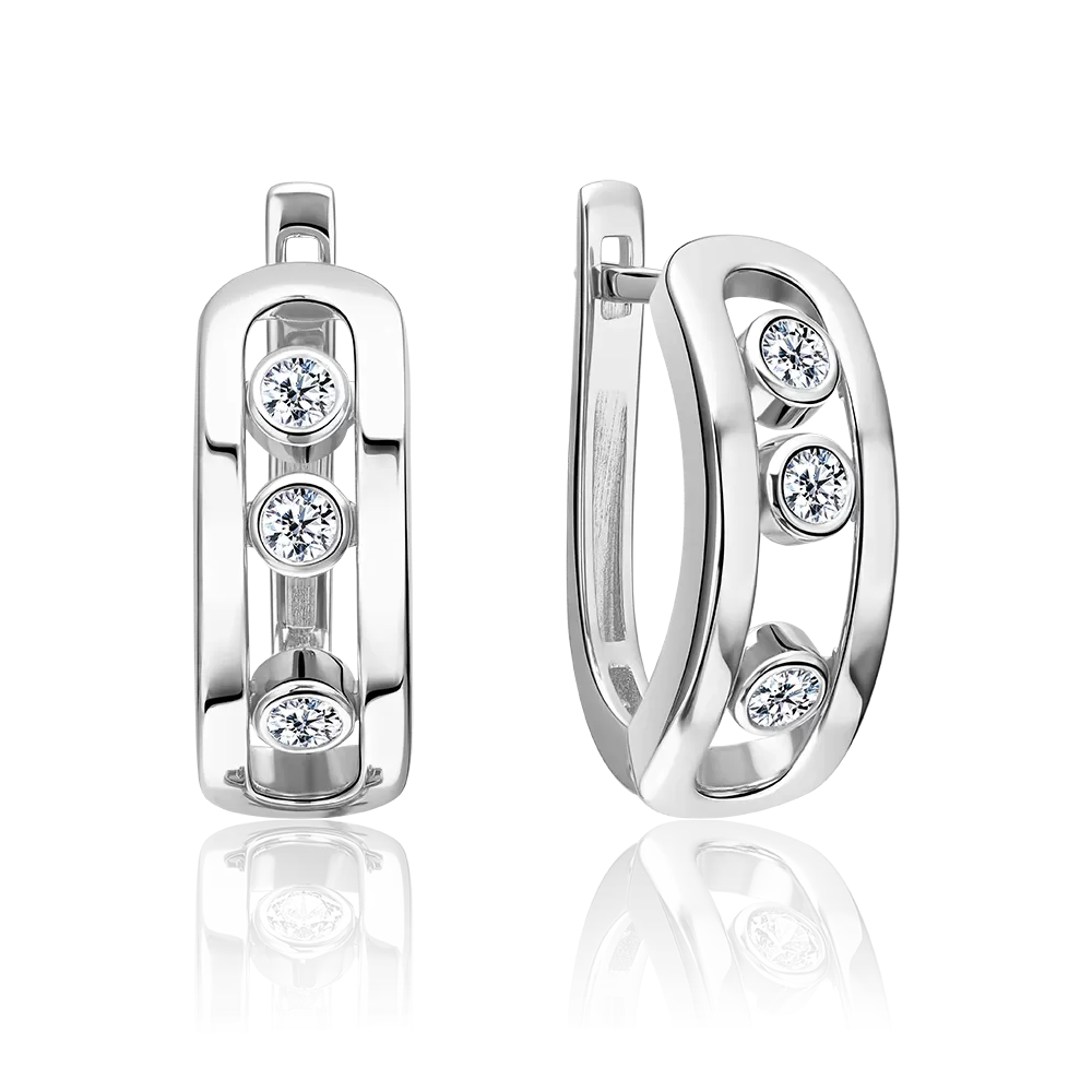 Серьги с английским замком из белого золота с фианитами 02-5539-00-401-1120
