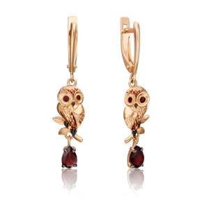 Серьги «Совята» с английским замком из красного золота с гранатом и эмалью 02-4692-00-204-1110-57