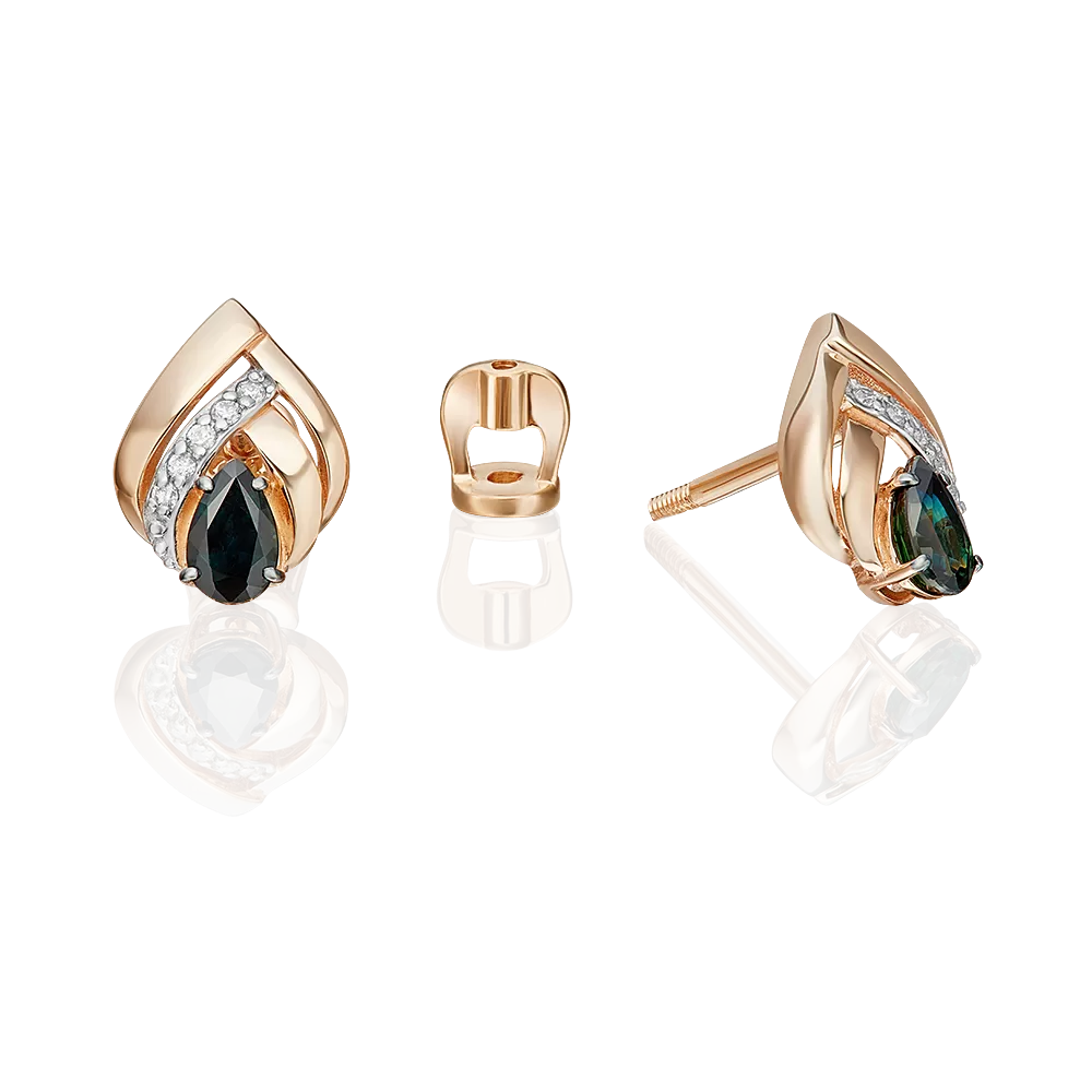 Серьги-пусеты из красного золота с сапфиром и бриллиантами 02-5237-00-105-1110