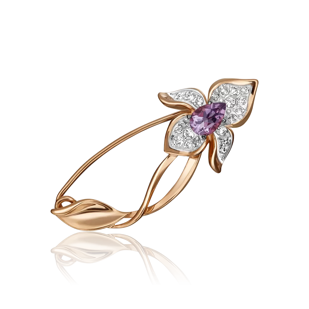Брошь-булавка «Орхидея» из красного золота с аметистом и натуральными топазами white 04-0243-00-225-1110-57