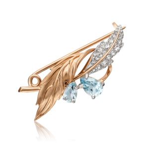 Брошь «Листья» из красного золота с топазами и натуральными топазами white 04-0238-00-201-1110-46