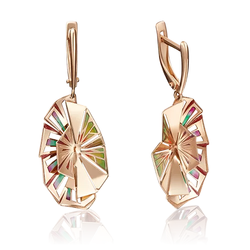 Серьги с английским замком из красного золота с эмалью 02-4090-00-000-1110-59