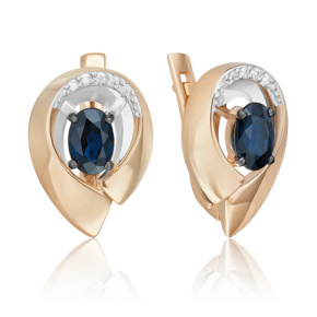 Серьги с английским замком из комбинированного золота с сапфиром и бриллиантами 02-5246-00-105-1111