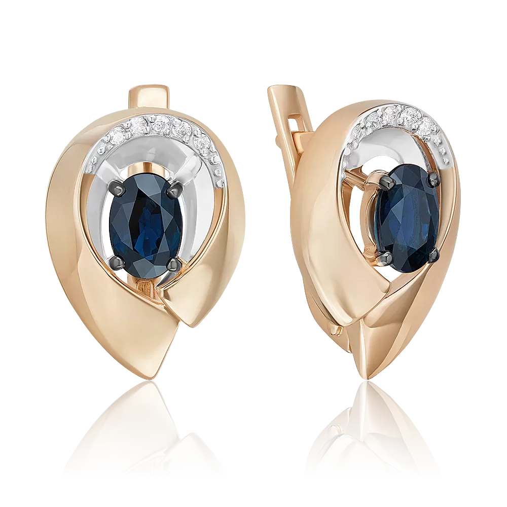 Серьги с английским замком из комбинированного золота с сапфиром и бриллиантами 02-5246-00-105-1111