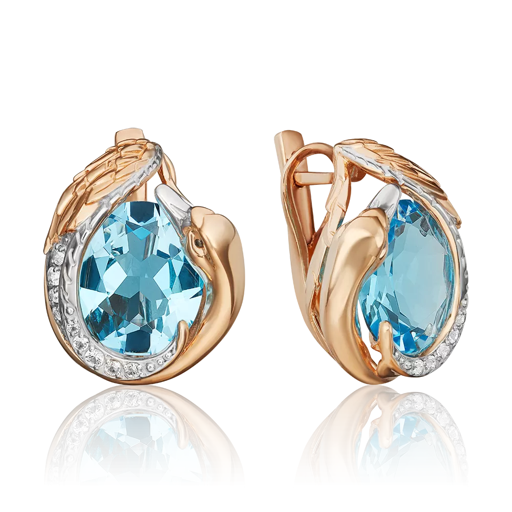 Серьги «Лебеди» из красного золота с топазом и натуральными топазами white 02-4699-00-201-1110-46