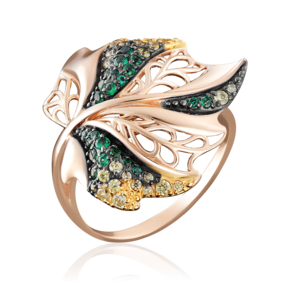 Кольцо «Лист» из красного золота с фианитами 01-4873-00-404-1110-24