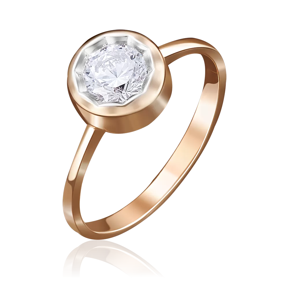 Помолвочное кольцо из красного золота с фианитом 01-4874-00-501-1110-38