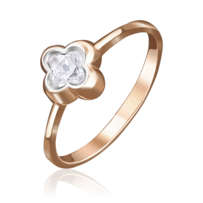 Помолвочное кольцо из красного золота с фианитом 01-4875-00-501-1110-38