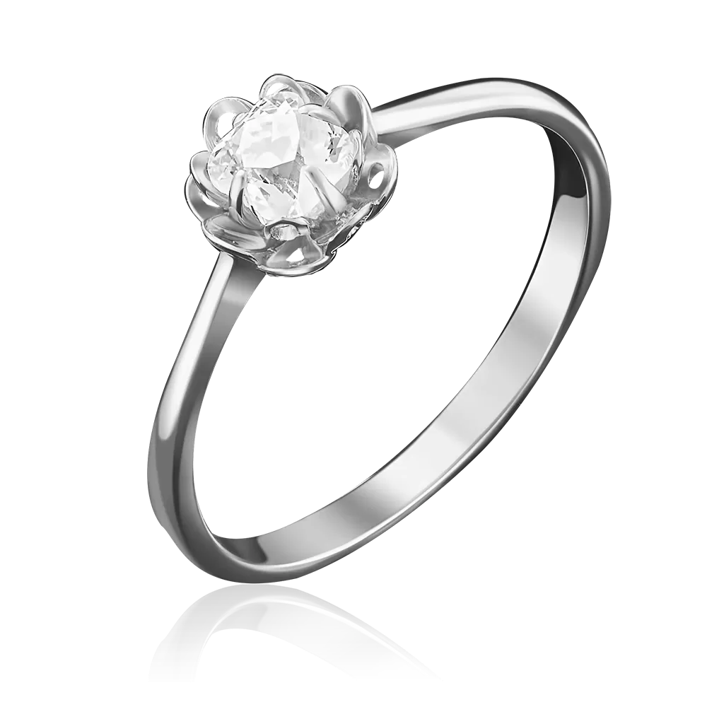 Помолвочное кольцо «Хризантема» из белого золота с фианитом 01-4876-00-501-1120-38