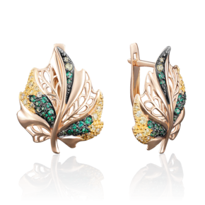Серьги «Листья» с английским замком из красного золота с фианитами 02-3724-00-404-1110-32