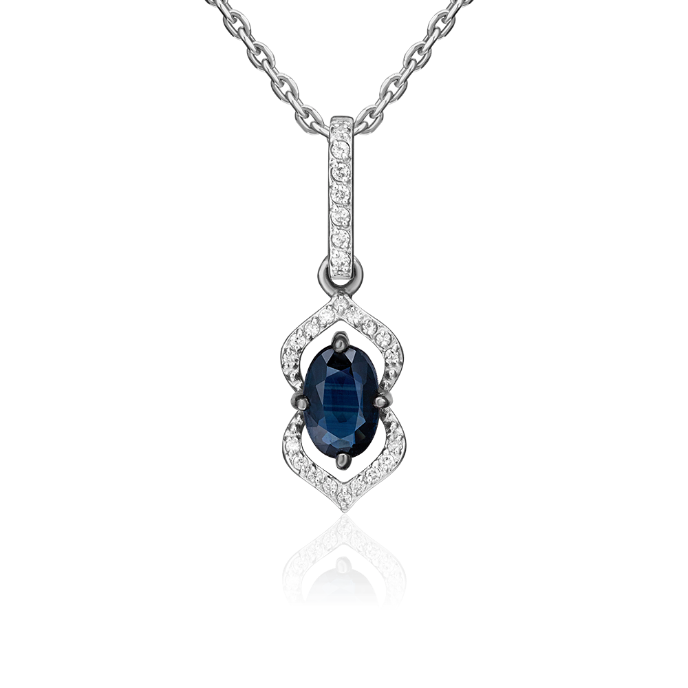 Подвеска из белого золота с сапфиром и бриллиантами 03-0546-00-105-1120-30