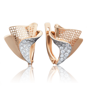 Серьги с английским замком из красного золота с фианитами 02-3906-00-401-1110-48