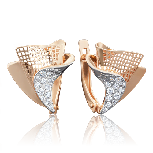 Серьги с английским замком из красного золота с фианитами 02-3906-00-401-1110-48