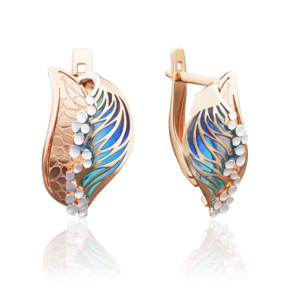 Серьги «Волны» с английским замком из красного золота с эмалью 02-3908-00-000-1110-48