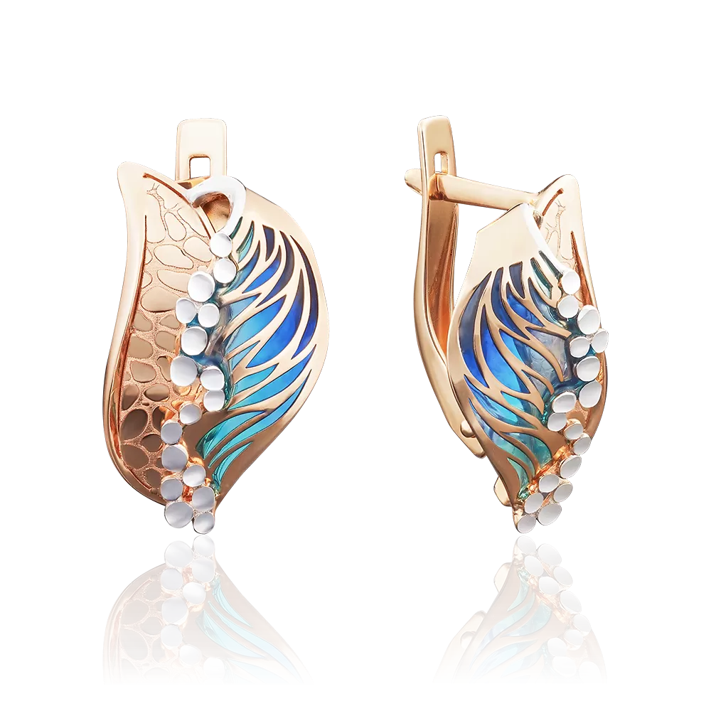 Серьги «Волны» с английским замком из красного золота с эмалью 02-3908-00-000-1110-48