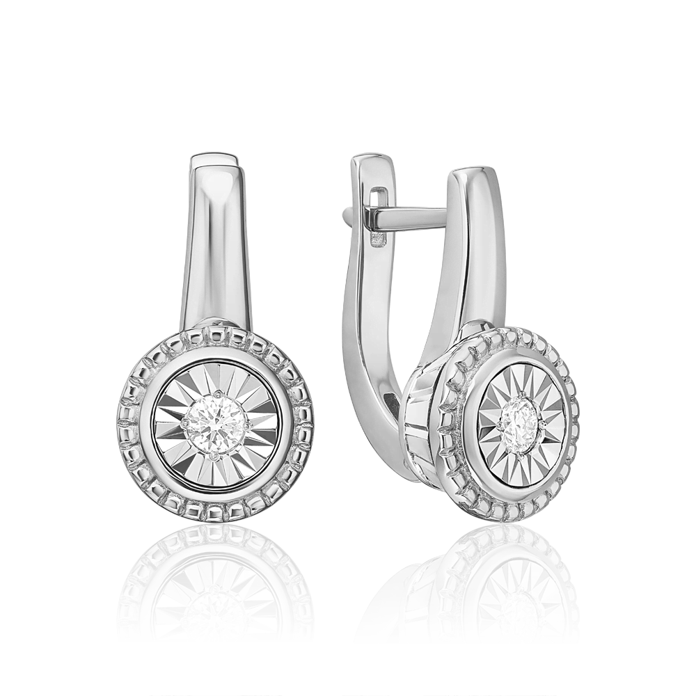 Серьги с английским замком из белого золота с бриллиантом 02-5208-00-101-1120