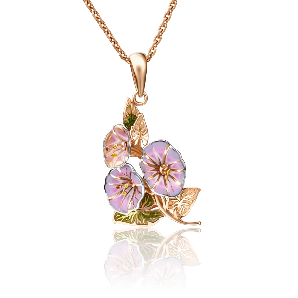 Подвеска «Вьюнок» из красного золота с эмалью 03-2896-00-000-1110-48