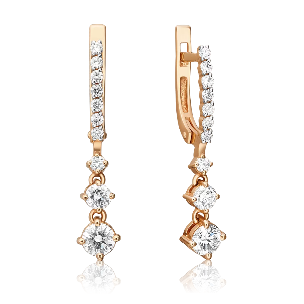 Серьги с английским замком из красного золота с бриллиантами 02-0683-00-101-1110-30