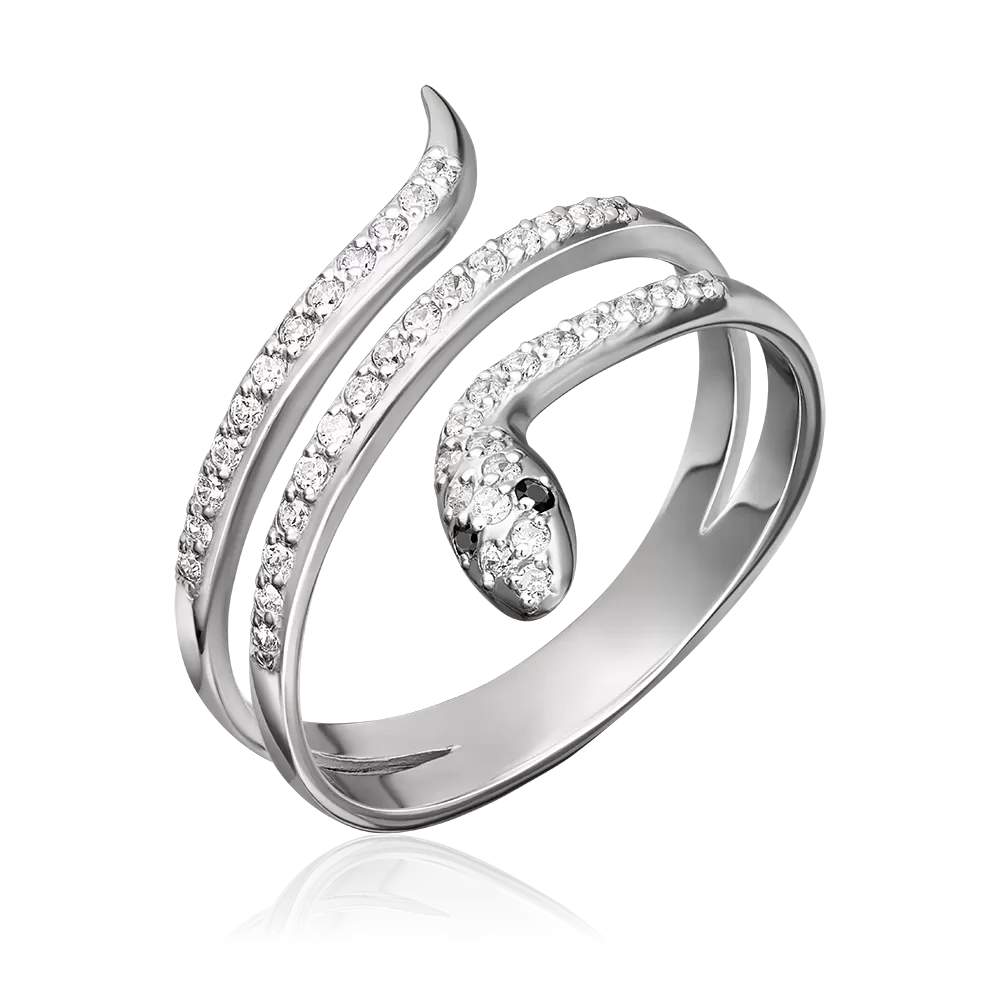 Кольцо «Змея» из серебра с фианитами 01-1445-00-403-0200