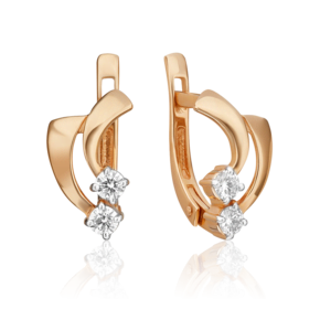 Серьги с английским замком из красного золота с бриллиантами 02-0468-00-101-1110-30