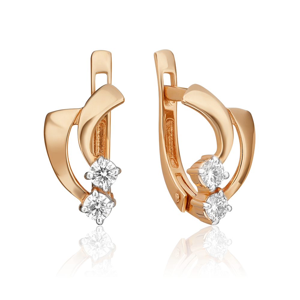 Серьги с английским замком из красного золота с бриллиантами 02-0468-00-101-1110-30