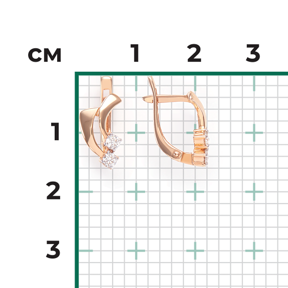 Серьги с английским замком из красного золота с бриллиантами 02-0468-00-101-1110-30