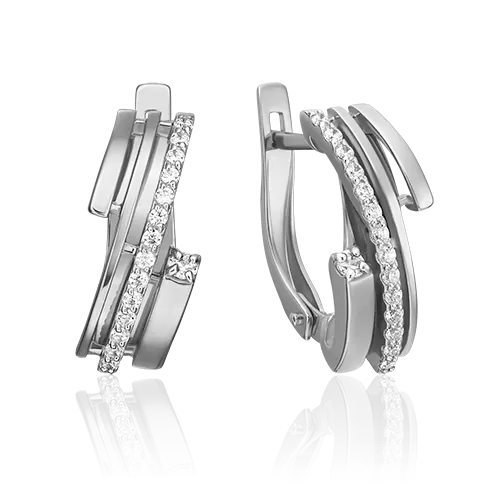 Серьги с английским замком из белого золота с фианитами 02-4603-00-401-1120-23