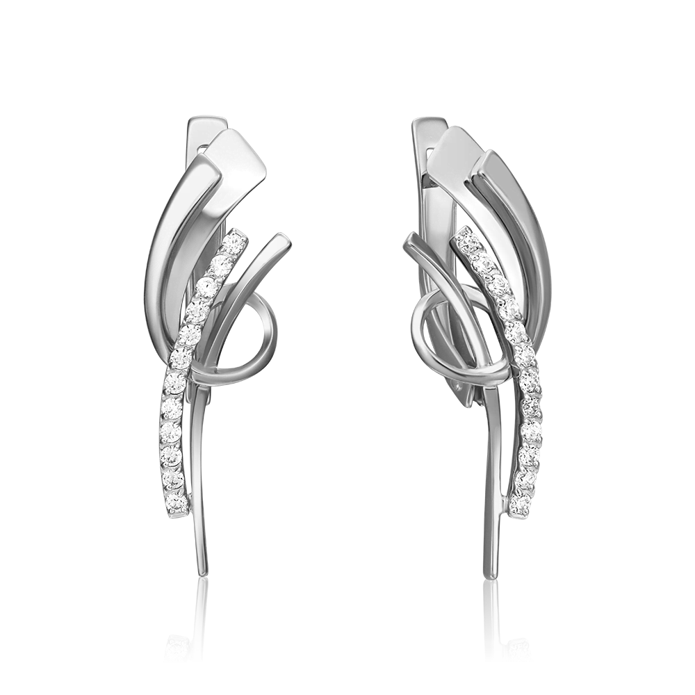 Серьги с английским замком из белого золота с фианитами 02-4392-00-401-1120-48