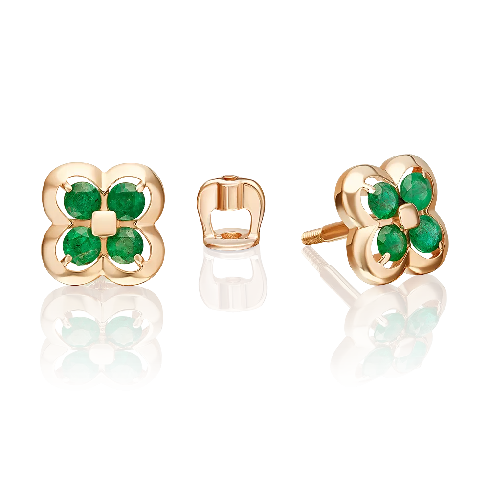 Серьги-пусеты из красного золота с изумрудами 02-5491-00-103-1110